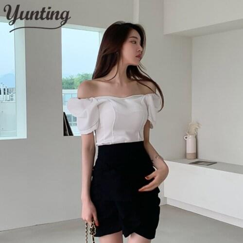 Summer Fashion Women Tracksuit Girls Blouse And Black Skirts Suits Sets Female Vintage Sweet Slim 2 Piece Set Outfits