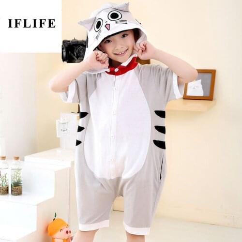 Summer Kids Onesies Hooded Pajamas Children Sleepwear Boys Girls Chis Cat Animal Anime Pyjama Pijama Cotton Nightwear Clothes