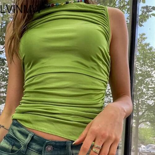 LVINMW Vest Ruched Solid Casual Slim Short Tank Top O Neck Sleeveless Skinny Simple Cropped Outfits Women Summer Streetwear