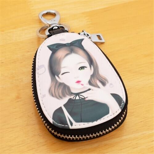 Fashion Key Bag Cartoon Women Girl Students Leather Key Wallets Key Case For Car Key Chains Cover New Lovely Zipper Key Holder