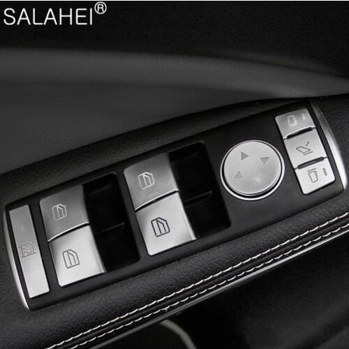 Car Window Glass Lift Button Cover Stickers For Mercedes Benz C E Class GLK CLA GLA ML GLE Interior Style Decals Stickers