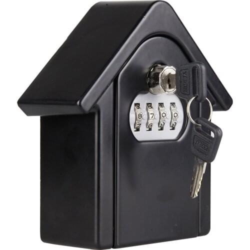 Wall Mounted Key Lock Safe Box Aluminum Alloy 4 Digit Combination Password Box with Key for Home Outdoor Key Storage Lock Box