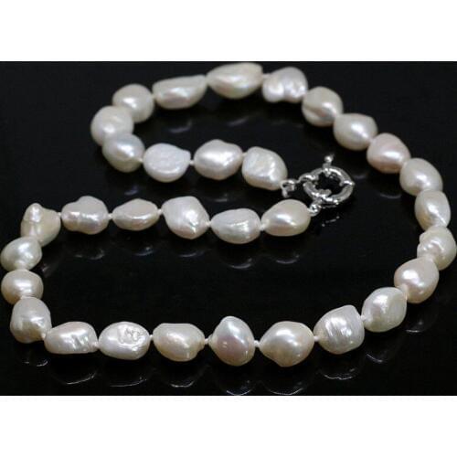 Natural white cultured freshwater irregular pearl necklace 11-12mm women chain 20"