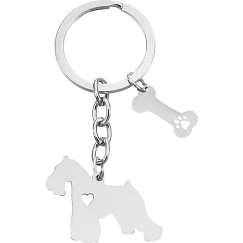 New Schnauzer Keychains Trendy Style Stainless Steel Schnauzer Heart Key Chains Schnauzer Dog Bones Keyrings Jewellery