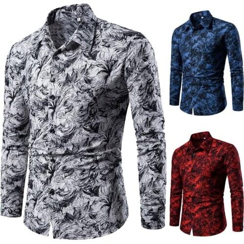 Autumn and Winter Mens Shirt Printed Casual Long Sleeved Shirt Slim Fit Male Social Dress Shirt For Men