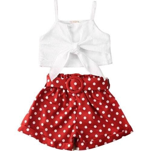 1-6Y Toddler Baby Kid Girls Clothes Set Bowknot Tops Polka Dot Print Shorts Sleeveless Vest Outfits Summer Children Costumes