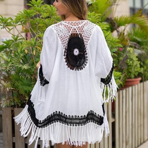 Beach Dress Pareo Saida De Praia Womens Swimwear Woman Clothing For The 2020 Black White Stitching Loose Clothes Patchwork