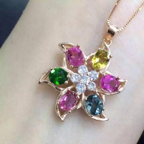 Natural multicolor tourmaline pendant S925 silver Natural gemstone Pendant Necklace trendy Claw Starfish star women jewelry