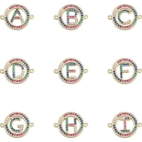 Juya DIY Multicolor Crystals A-Z 26 Initials Alphabet Letters Connector Charms For Women Men Handmade Bracelet Making Material