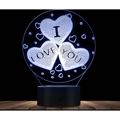 Romantic I Love You In Loving Heart 3D Visual Lamp Optical illusion Night Light Valentines Day Gift Wedding Decor Desk Lamp
