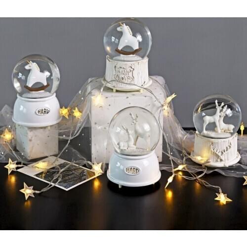 Nordic Christmas Decoration Glass Snow Globe Resin Water Globe Automatic Snow Drift Music Box With Lights музыкальная шкатулка
