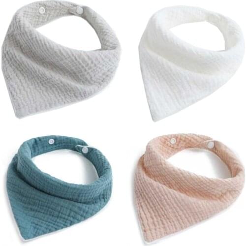 4 Pcs Baby Feeding Drool Bibs Snap Button Saliva Towel Soft Cotton Gauze Triangle Bandana Burp Cloth for Newborn Toddler 69HE