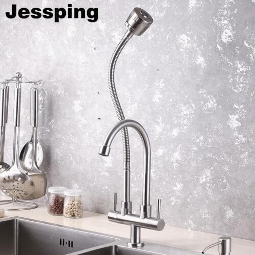 Double heads kitchen faucet suit for two sinks single hole single cold water type