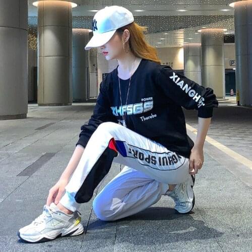 Sweatshirt ladies 2020 spring and autumn Harajuku street long sleeve crew neck shirt Korean girl sports pullover womens top
