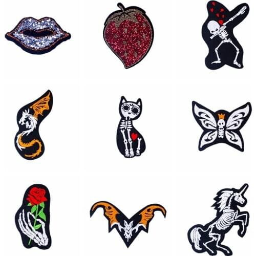 Punk Skull Animal Patches Heat-Adhesive Iron on Patch For Clothes Embroidered Patches For Clothing Accessories Applique Decor