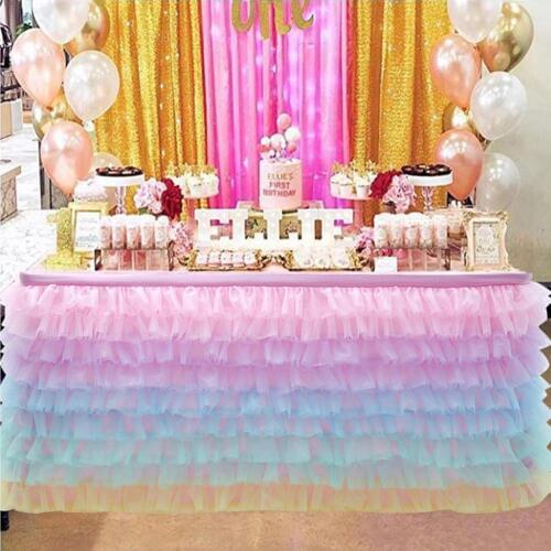 Tulle Lace Table Skirt Cover Baby Shower Birthday Wedding Party Desk Lace Tableware Cloth Party Decoration Tutu Table Skirts