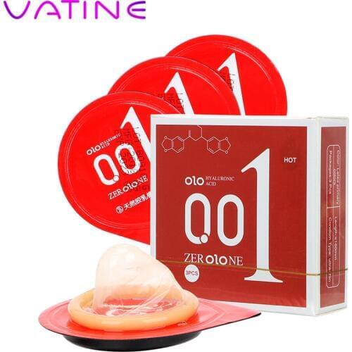 VATINE 3 Pieces/Pack Hyaluronic Acids Natural Latex Penis Cock Sleeve Sex Toys for Men Heat Touch Ultra Thin Condoms
