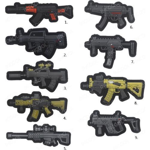 Gun Shape 3D PVC Tactical Fastener Hook Patch Combat Rubber Patches Badges For Clothing Bag Backpack Jacket Drop Shipping