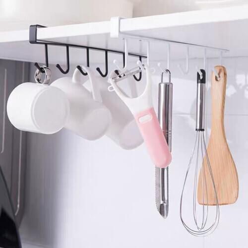 6 Hooks Storage Hanger Cupboard Storage Rack Hanger Seamless Nail-Free Hook Holder Hook Home Kitchen Supplies Storage