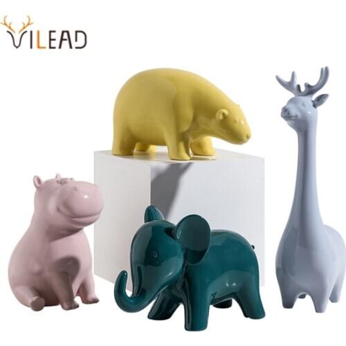 VILEAD 10cm 25cm Ceramic Animal Figurines Creative Home Childrens Room Desktop Decoration Gift Crafts Accessories Ornament Kids