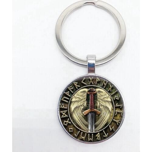 Vintage New Vikings Keychain Gothic Viking Logo Image Glass Pendant Keychain