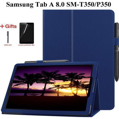 Top Quality Litchi Stand PU Leather Cover Case for Samsung Galaxy Tab A 8.0 T350 T355 P350 P355 Tablet Funda Case+Film+Pen