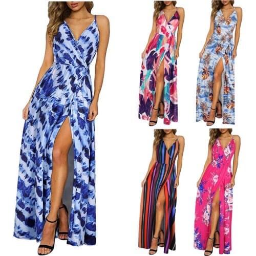 Tie Dye Print Slim Women Dress New Summer 2021 Sexy Deep V Backless Sling Ladies Long Dress Beach Holiday Party Bohemian Dresses