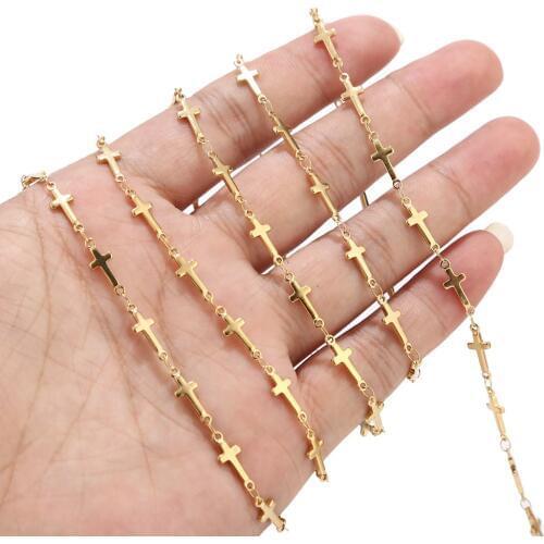 10 Meters Gold Cross Chain Stainless Steel Handmade Link Chain for Making Girl Women Choker Necklace Bracelet