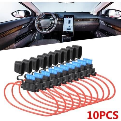 10pcs 12V Car Waterproof Fuse Holder Socket Medium Gauge Inline ATC/ATO Fuse Holder+15 AMP Blade Fuse for Auto Motorcycle Fuse