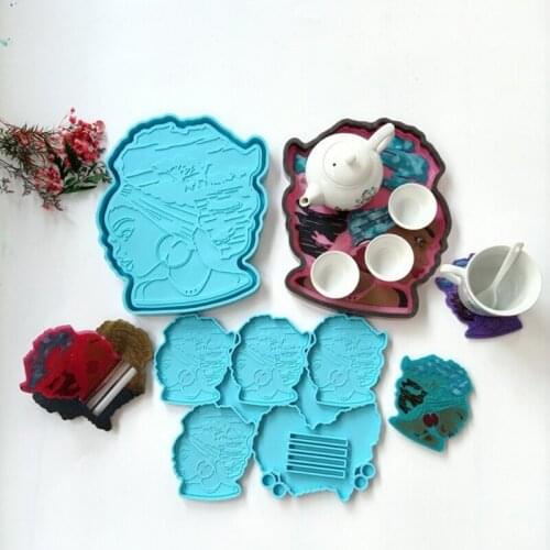 2 Pcs Afro Female Rolling Tray Epoxy Resin Mold African Goddess Fruit Plate Silicone Mould DIY Crafts Jewelry Casting Tools M2EA
