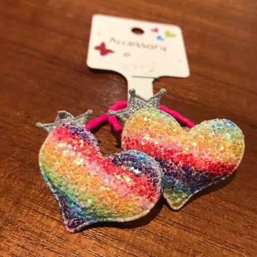 2PCS/Set Colorful Shining Elastic Hair Bands Girls BB Head Wear Sequins Heart Icon Rubber Ropes For Kids Party Gifts Hair Decor