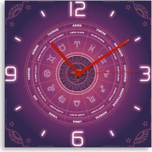 Astrology Zodiac Signs Modern Design Square Wall Clock Constellation Home Décor Astrology Map Silent Quartz Clock Horoscope Gift