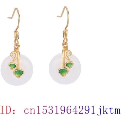 White Jade Doughnut Earrings Gifts Fashion Zircon Natural Amulet Charm Chalcedony Crystal Gemstone 925 Silver Jewelry Women