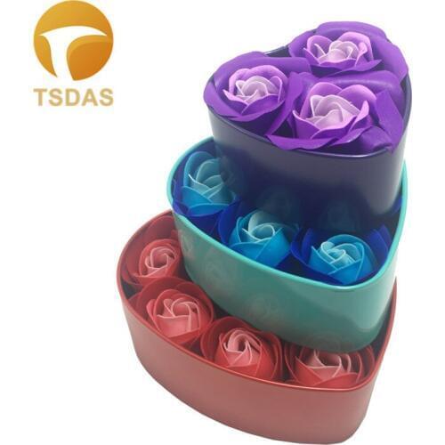 Free Shipping 3/6/9pcs Scented Bath Soap Rose Soap Flower Petal With Gift Box For Valentines Day Gift