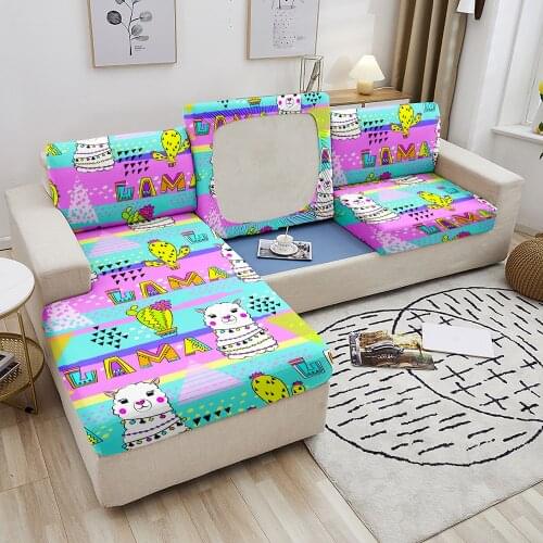 Cartoon Style Stretch Sofa Seat Cover Cushion Cover Printed Soft Stretch Sofa Slipcover Furniture Protector 1/2/3/4 Seat
