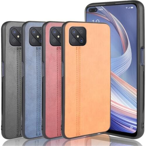 For OPPO A92S Case Luxury Calfskin PU Leather lines Hard Back Cover Shockproof Case For Oppo A92S A 92S OppoA92S Phone Case