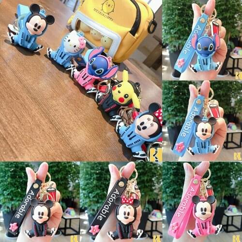 Disney Mickey Mouse Key Chain Accessories for Women Stitch Cartoon Dolls Car Key Purses Pendant Souvenir Minnie Cute Keychain