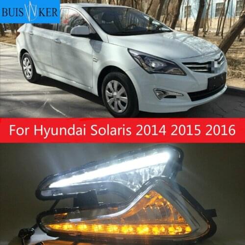 For Hyundai Solaris 2014 2015 2016 LED DRL Daytime Running Light Warning yellow turn Lights Daylight Fog lamp 2pcs