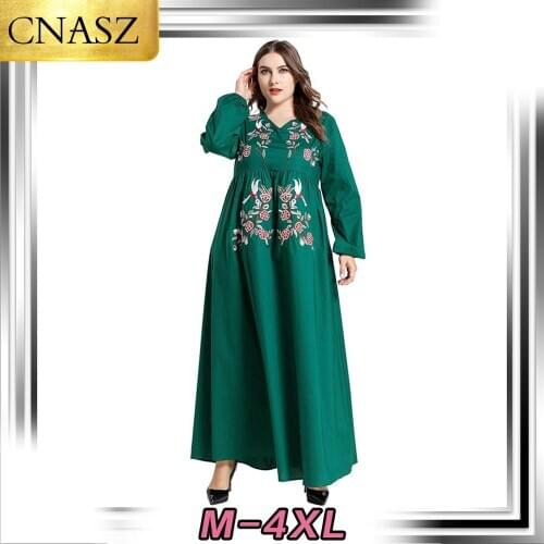 Dubai Fashion Middle East Large Size Womens Islamic Turkey Embroidered Large Swing Muslim Casual Dress Bangladesh Elegant Dress