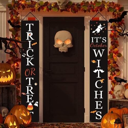 Halloween Door Couplet Halloween Witch Pumpkin Skeleton Ghost Flag Banner Party Decor Curtain Banner Happy Halloween Decorations