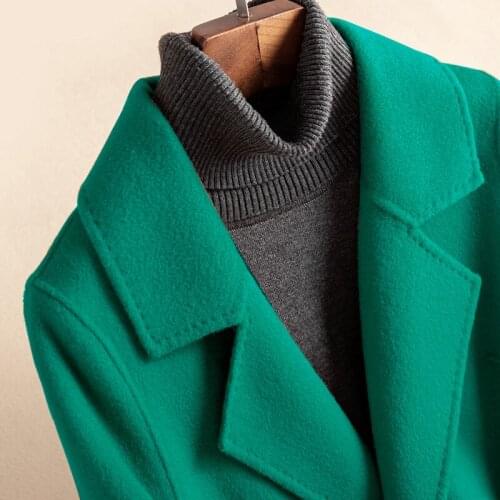 Peacock Blue Double-sided Cashmere Overcoat for Women in Autumn and Winter of 2021