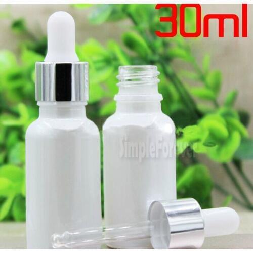 1000pcs 30ml Pearl White Essential Oil Bottle / Glass Bottles / Dropper Emtpy Bottles / Silver Aluminum Cap / Serum Bottles