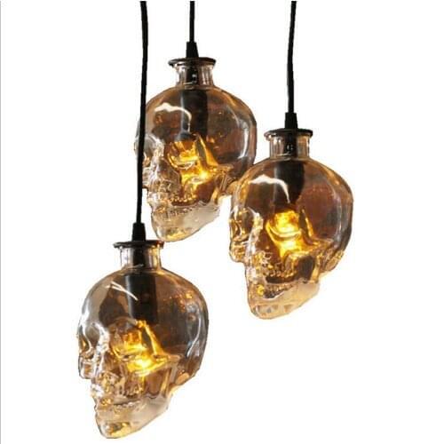 Loft individual creative water pipe bar modern simple retro industrial style skull head wine bottle Chandelier