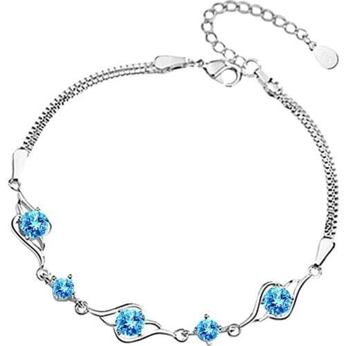 Classic Crystal Purple Bracelets For Women Jewelry Charm Princess Silver 925 Sterling Bracelet Girl Valentines Day Gift Bangles