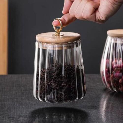 Food Container Storage Small Glass Bottle With Bamboo Lid Glass Jar Kitchen Storage Order Sealed Cans For Bulk Cereals Candy Box