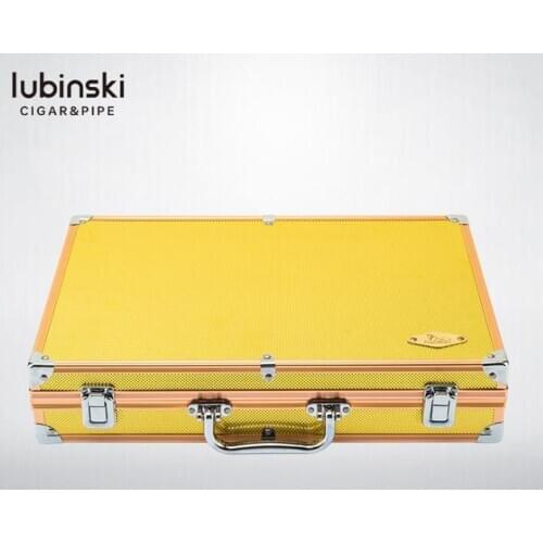 LUBINSKI Limited Edition Golden Metal Cigar Humidor Case Cigarette Tobacco Smoking Tool Storage Case Holder Box For COHIBA