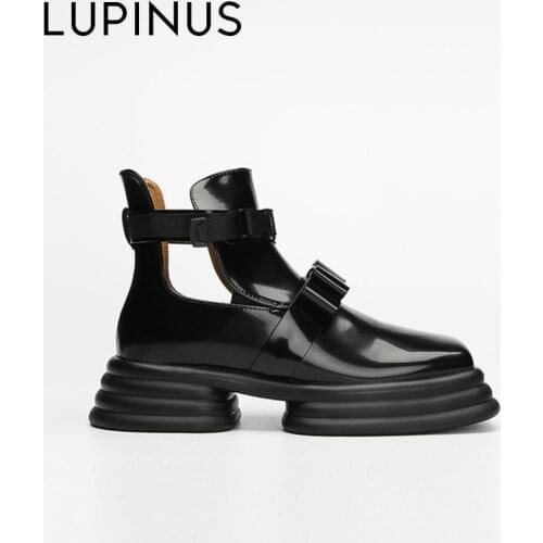 LUPINUS 2021 New Fashion Square toe women Ankle boots Retro Platform women Flat Mary Jane shoe Chic Butterfly-Knot Women Boots