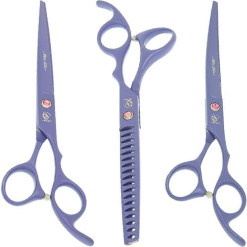 7.0" Stainless Steel Curved Pet Cutting Shears 18 Teeth Dogs Thinning Scissors Animals Groomer Scissors Sets with Forceps B0039A