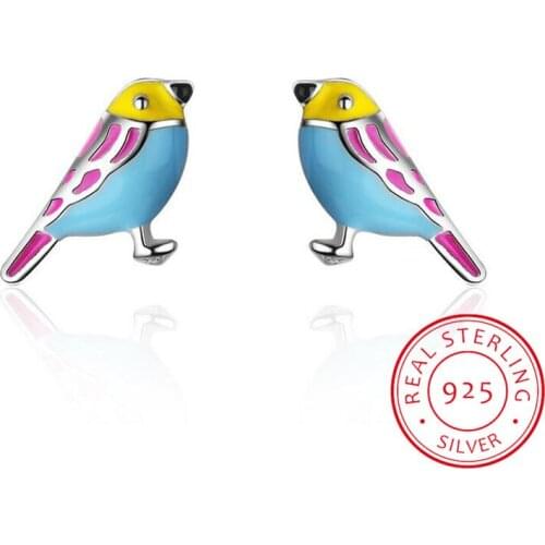 Cute 925 Sterling Silver Colorful Bird Stud Earrings For Kids Children Girl Lovely Animal Sterling-silver-jewelry