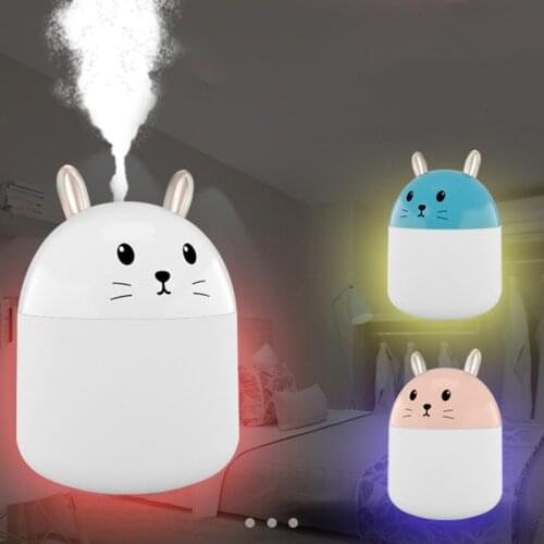 Cute Rabbit Mini Air Humidifier 250ML Aroma Essential Oil Diffuser for Home Car USB Fogger Mist Maker with LED Night Lamp